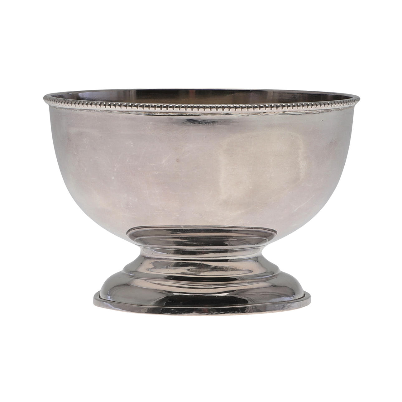 A SMALL SILVER PEDESTAL BOWL.