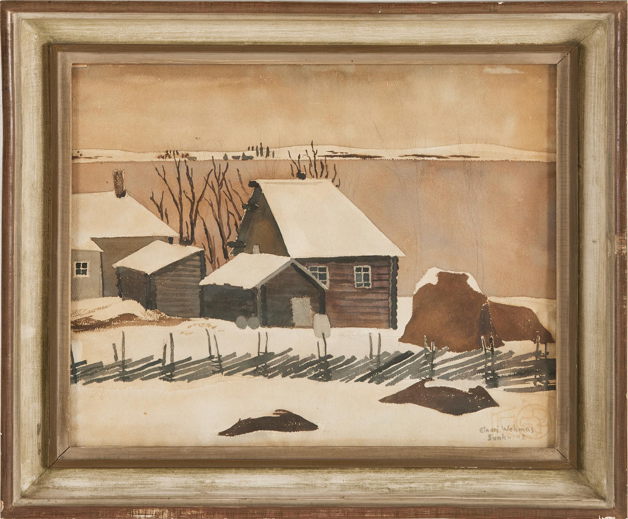 EINARI WEHMAS. Cottages, watercolor, signed.