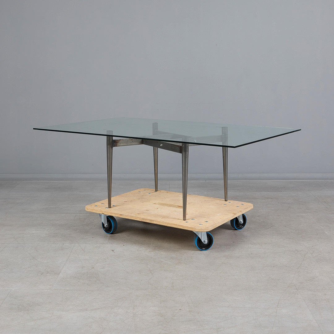 Coffee table, metal, glass.