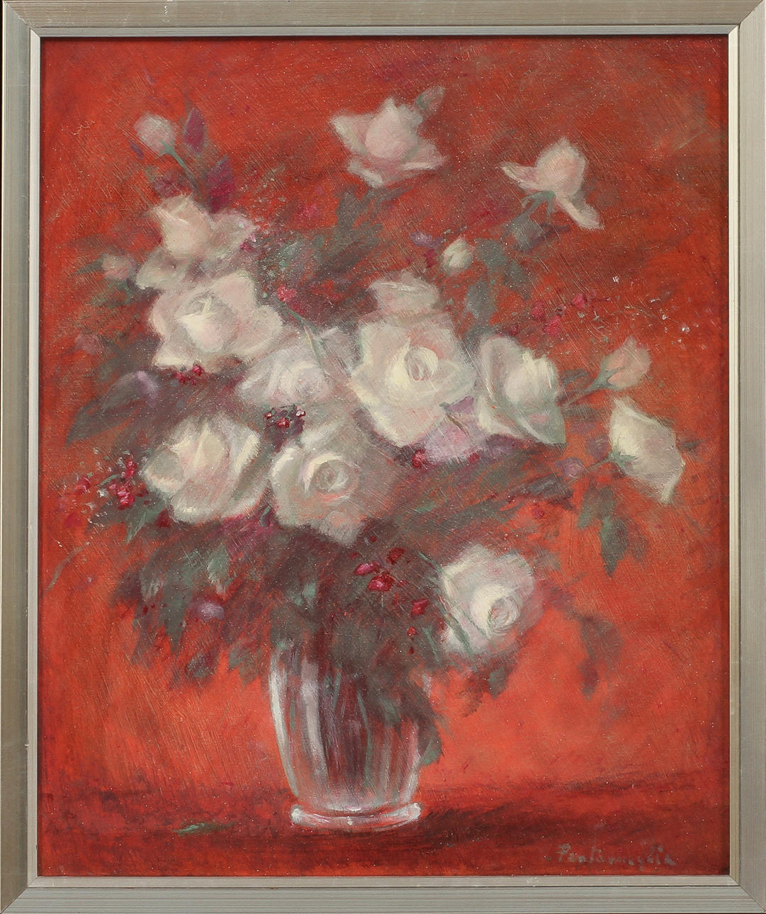 FULVIO PENTASSUGLIA. Blommor i vas, olja på duk, signerad.