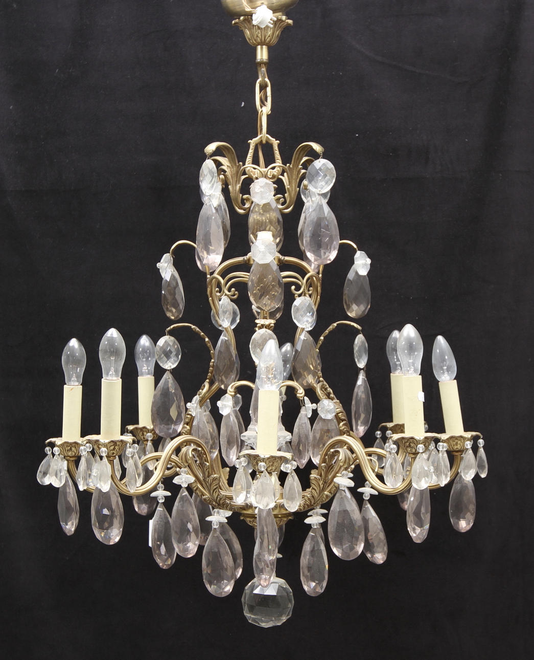 LJUSKRONA MED PRISMOR, rokokostil, 8 ljuspunkter, 1900 tal.