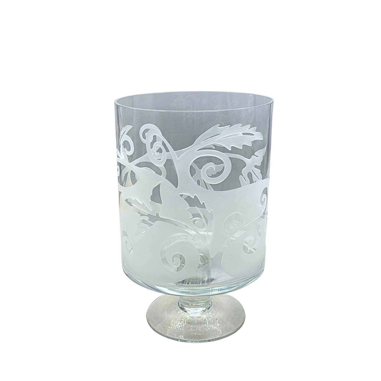LARGE GLASS VASE WITH ENGRAVED PATTERN.