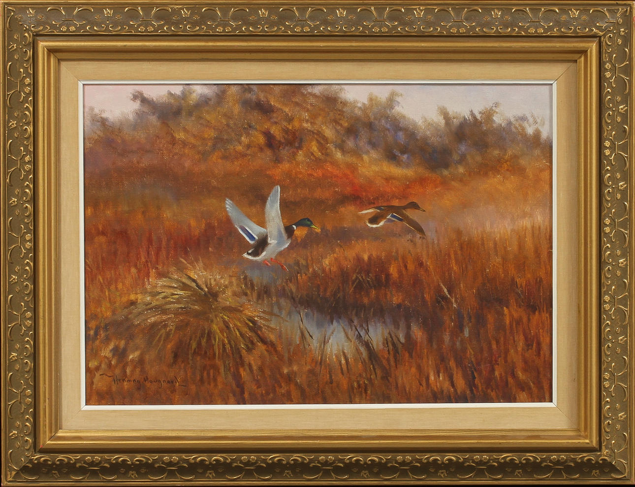 HENNING HOUGAARD. Fåglar i flykt, olja på duk, signerad.
