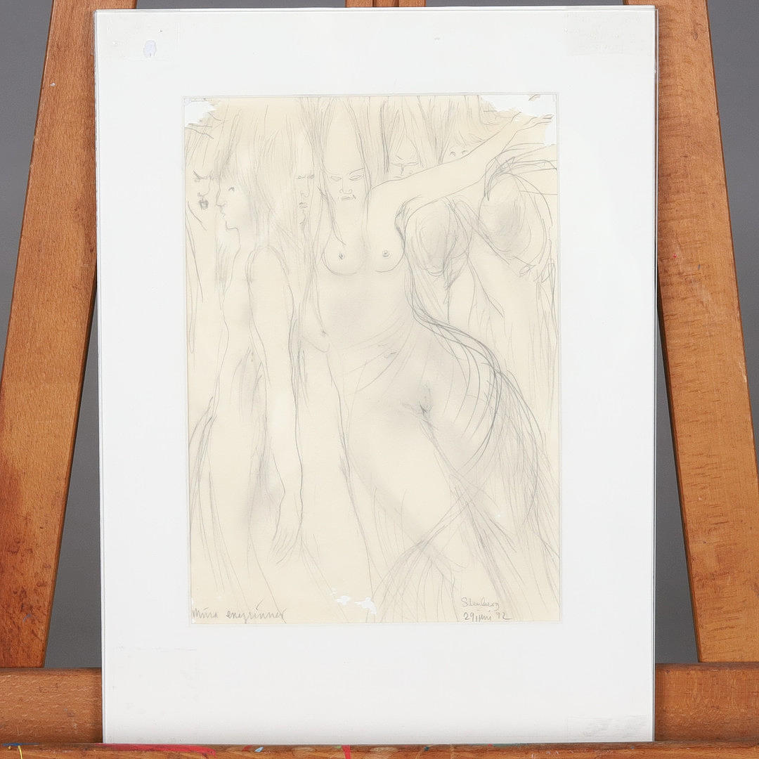 BIRGITTA STENBERG. PENCIL DRAWING, “my enyrinner” signed, dated.