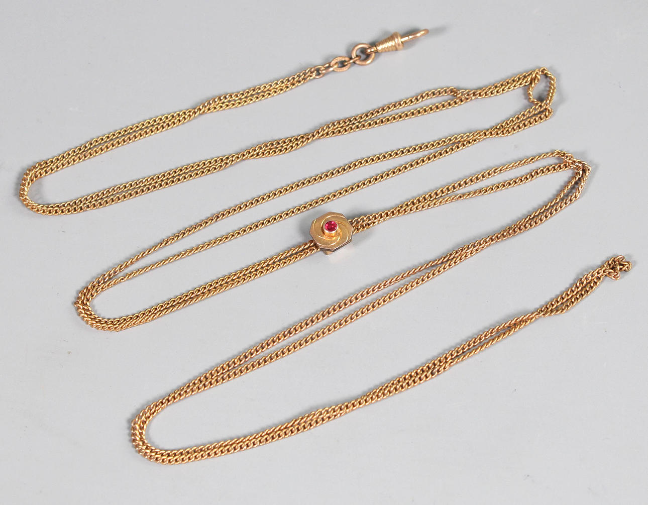 LONG ANTIQUE WATCH CHAIN WITH SLIDER.