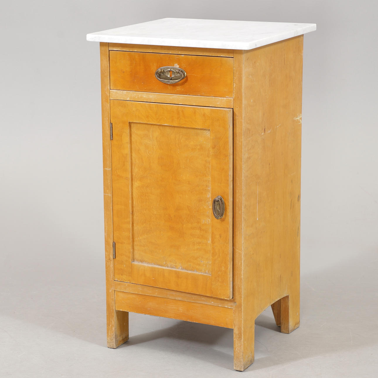 BEDSIDE TABLE with marble top, birch, early 20th century.