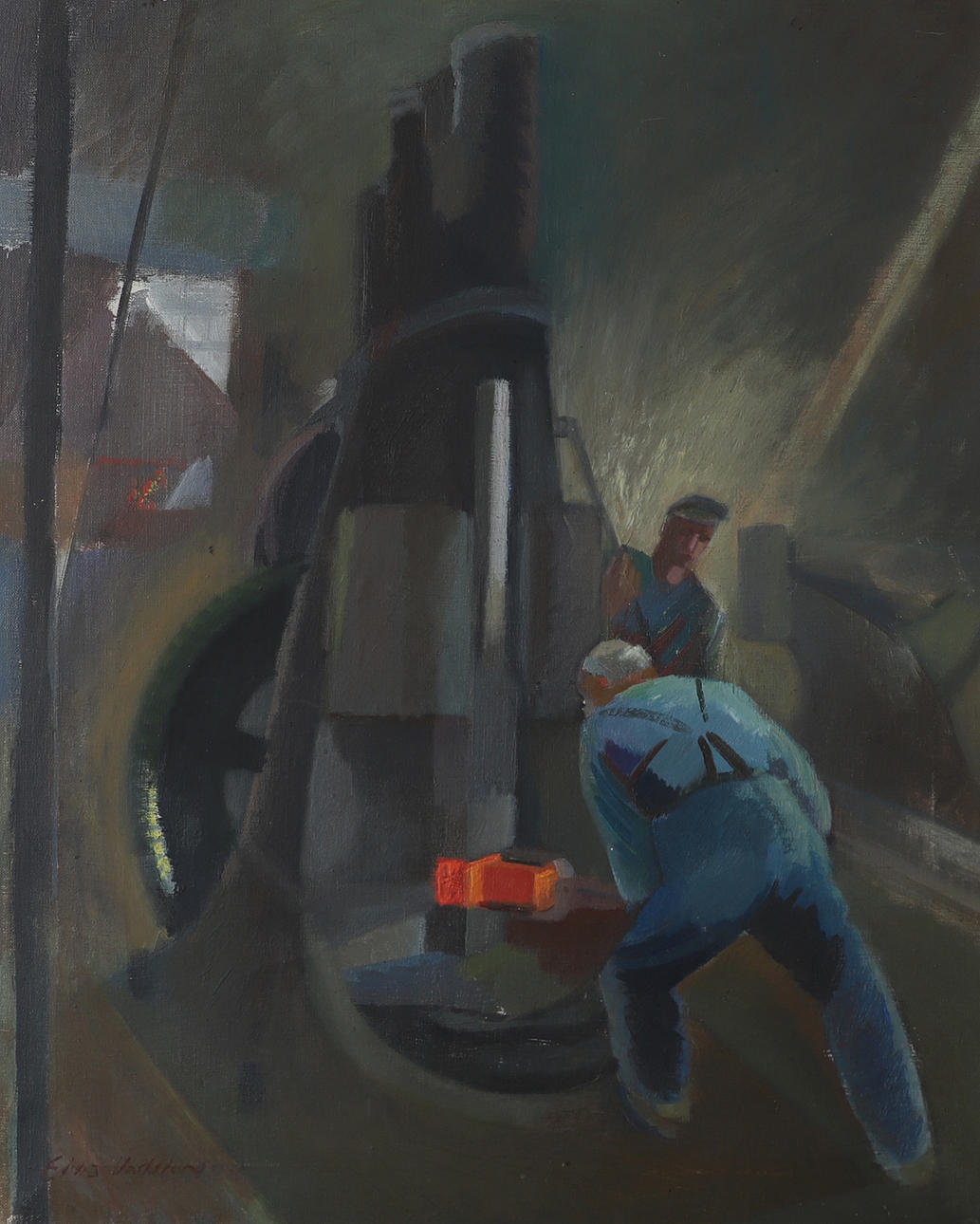 EBBA VADSTEN. Factory work, oil on canvas, signed.