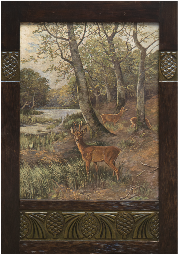 UNBEKANNTER KÜNSTLER. ”Hjort i gläntan” omkring 1900, olja på duk.