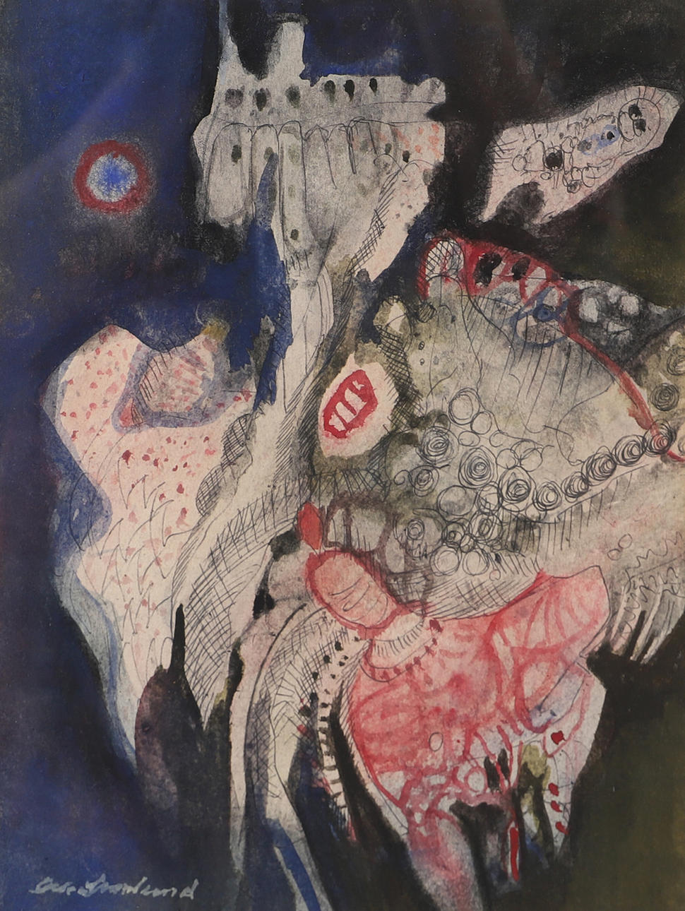 OLLE SVANLUND. Composition, mixed media, signed.