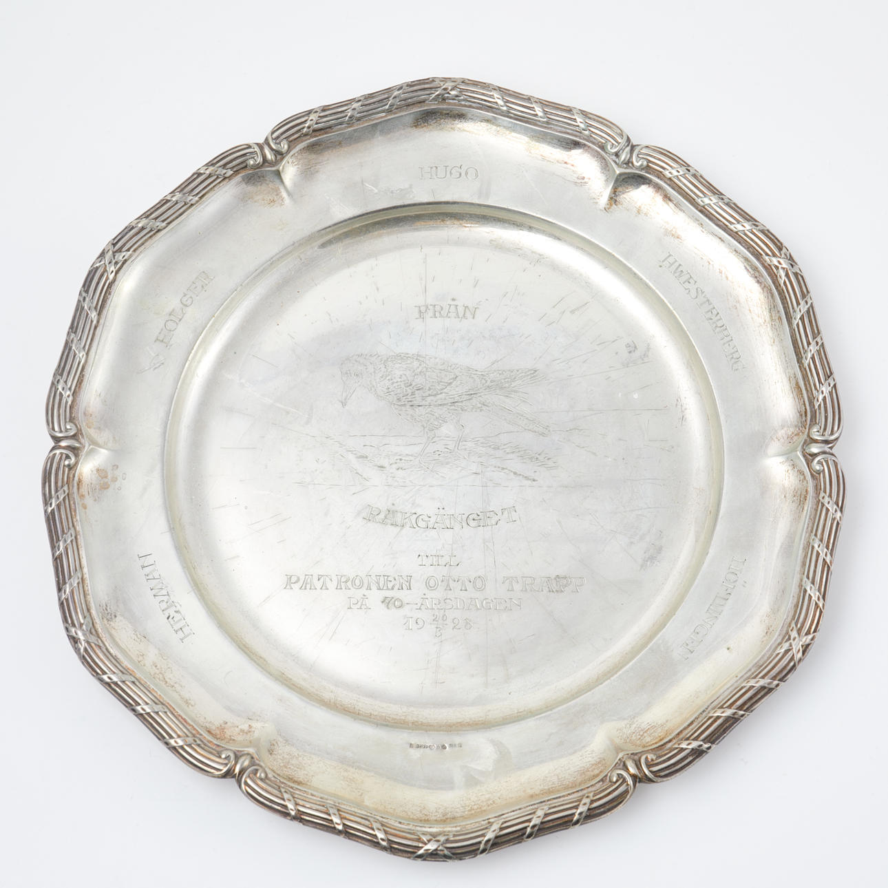 A silver platter with dedication, Carl Hoff, Helsingborg 1927.
