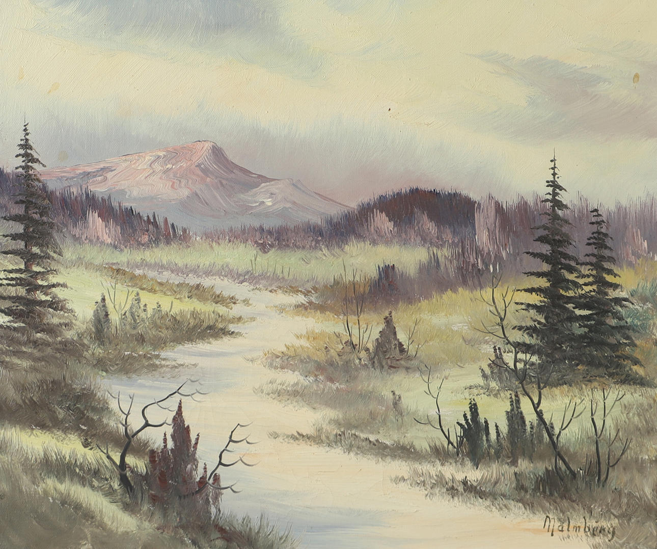 OIDENTIFIERAD KONSTNÄR. Mountain landscape, oil on canvas, signed Malmberg.