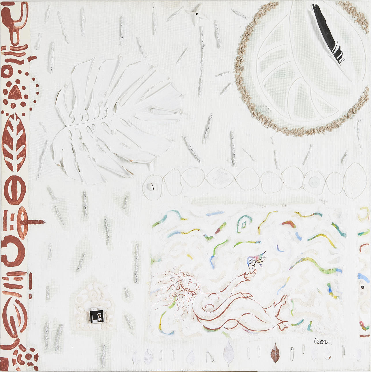 OIDENTIFIERAD KONSTNÄR. Abstract composition, mixed media on canvas, signed, with label a tergo "Leon Kühn".