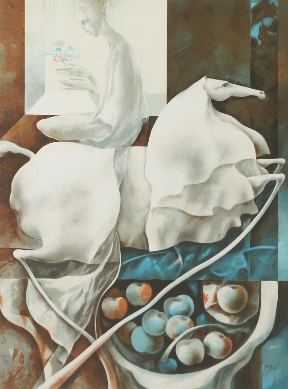 JOSEP BAQUÉS. Composition, lithograph in colours, signed.