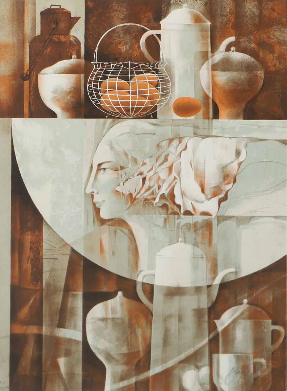 JOSEP BAQUÉS. Composition, lithograph in colours, signed.