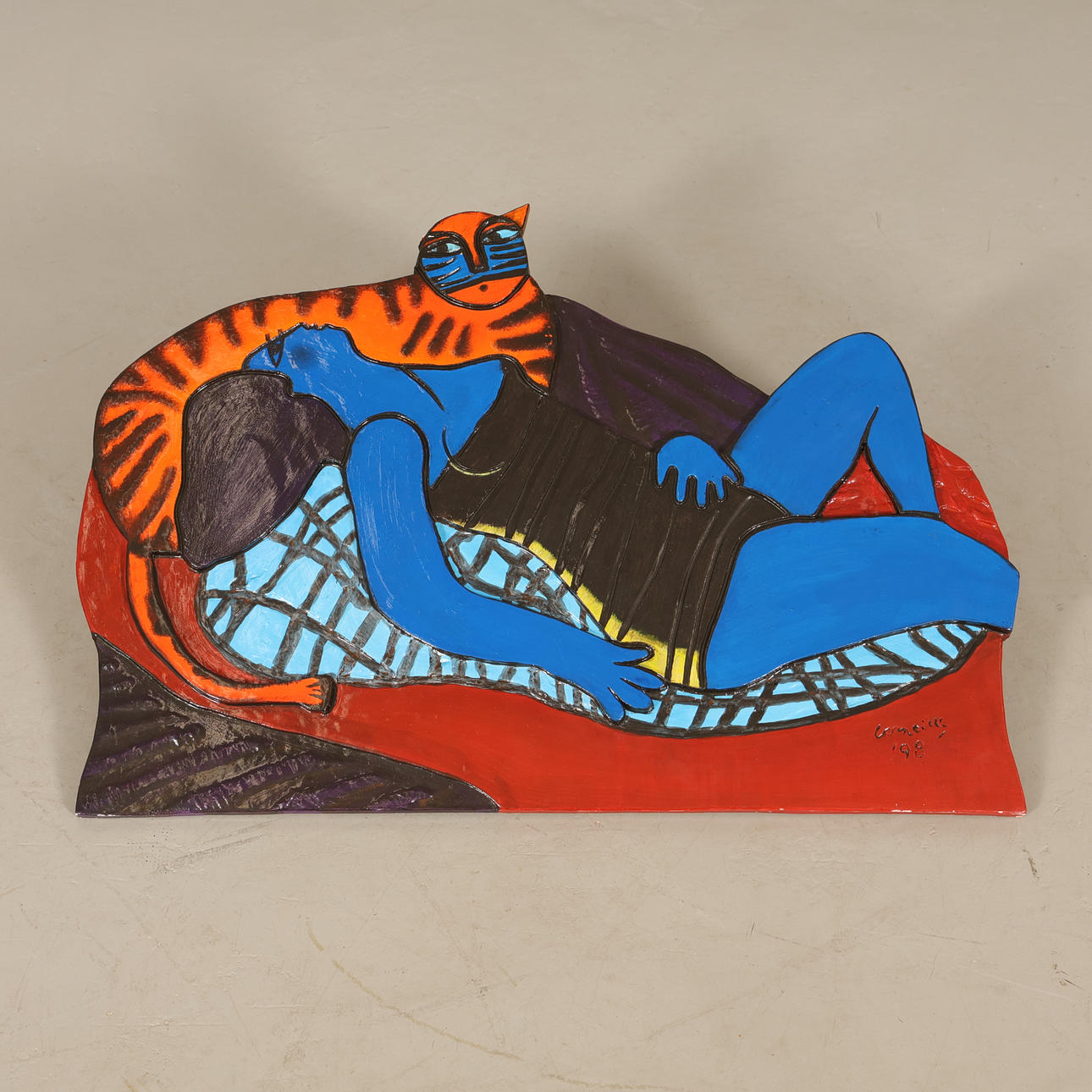 BEVERLOO CORNEILLE. WALL RELIEF, painted ceramic, “Chat Orange” Signed, numbered 11/40 and dated-98.
