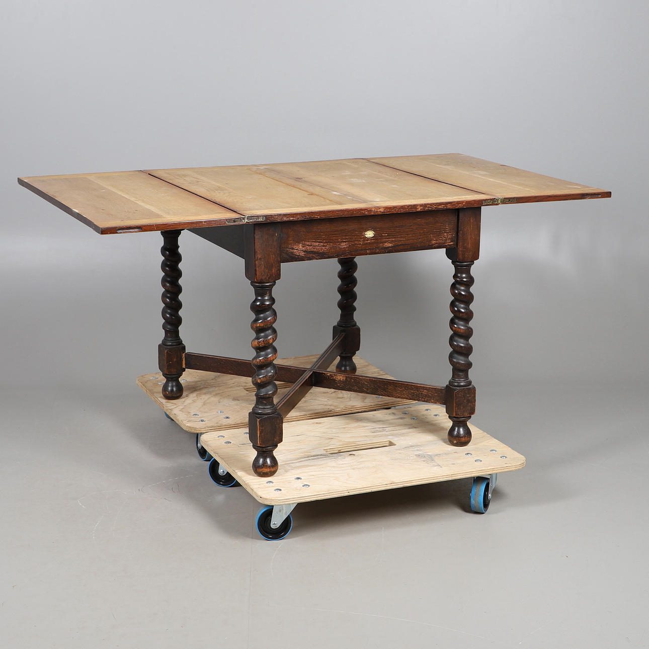 'DUPLEX' VINTAGE OAK DINING TABLE.