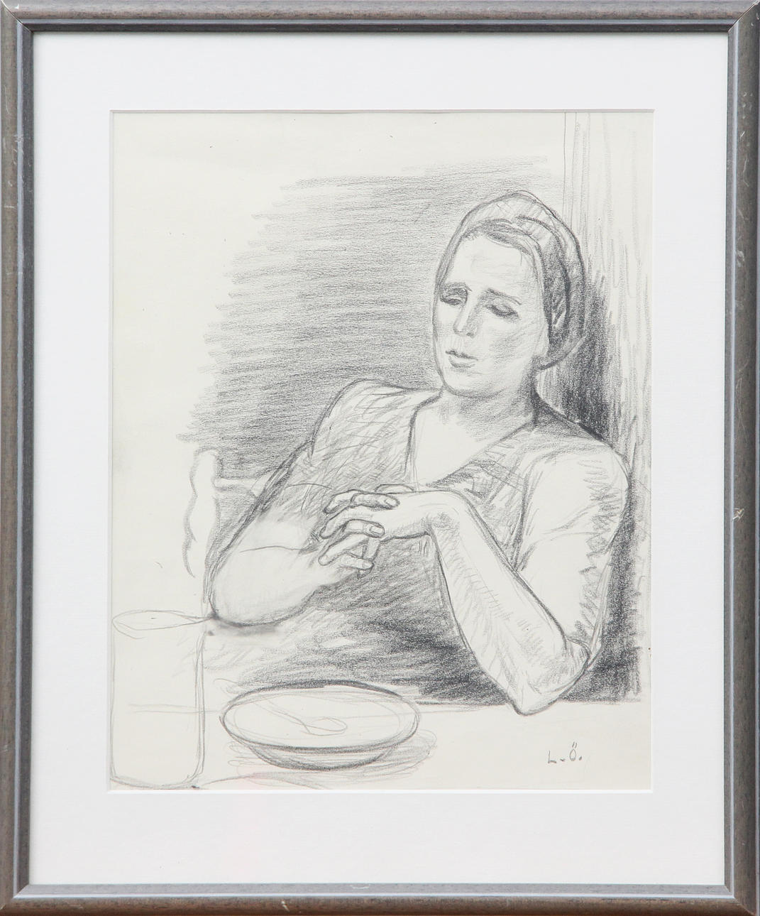 OIDENTIFIERAD KONSTNÄR. PENCIL DRAWING, signed L Ö.