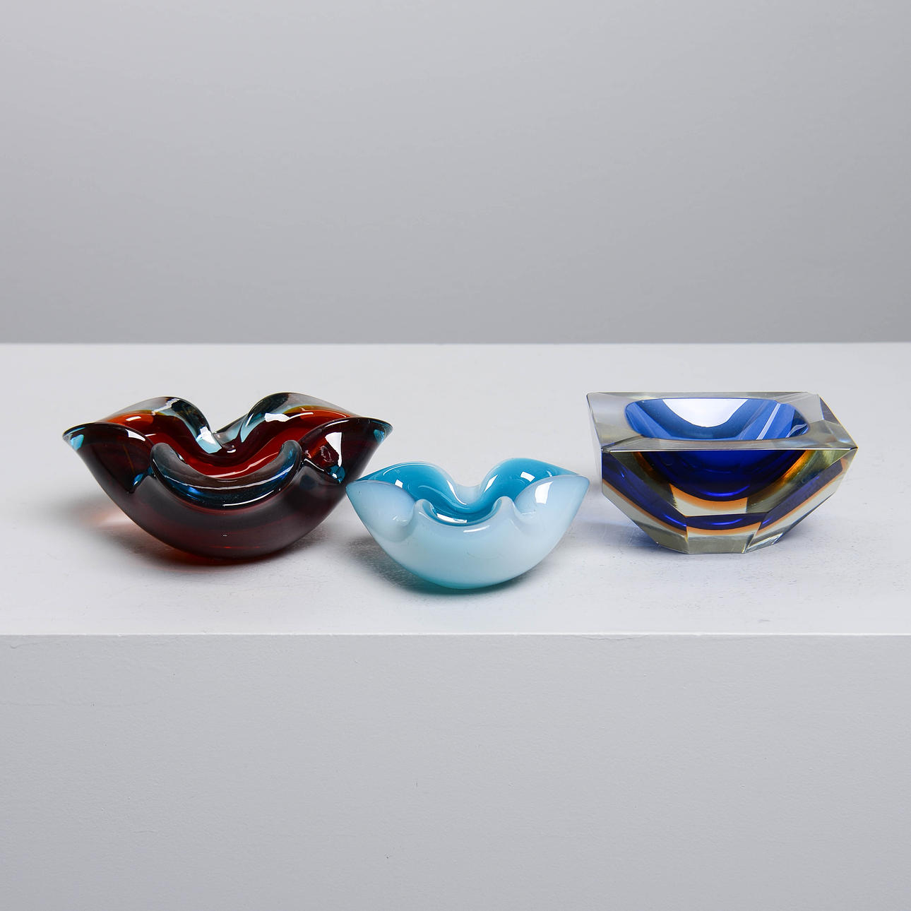 ASHTRAYS, 3 pcs, Murano, Italy.