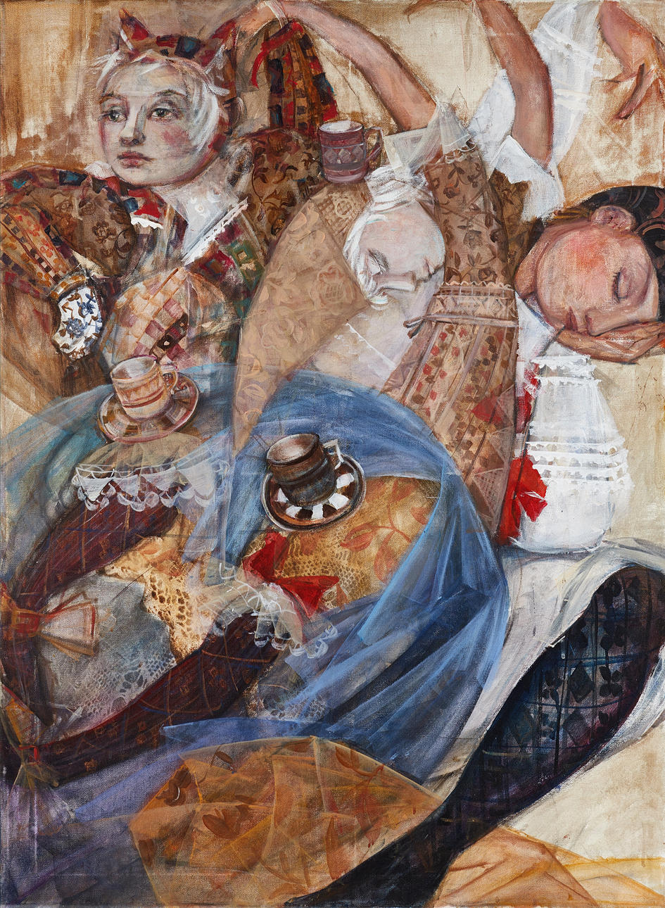 OIDENTIFIERAD KONSTNÄR (SAMTIDA). Figure composition, acrylic on canvas.