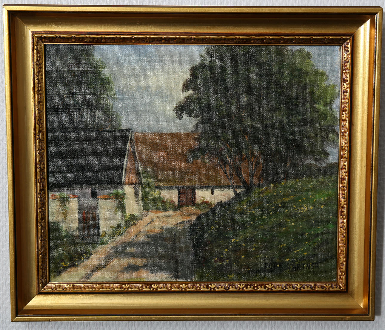 TORE GÄRTNER. Olja på duk, Väg med gård, signerad.