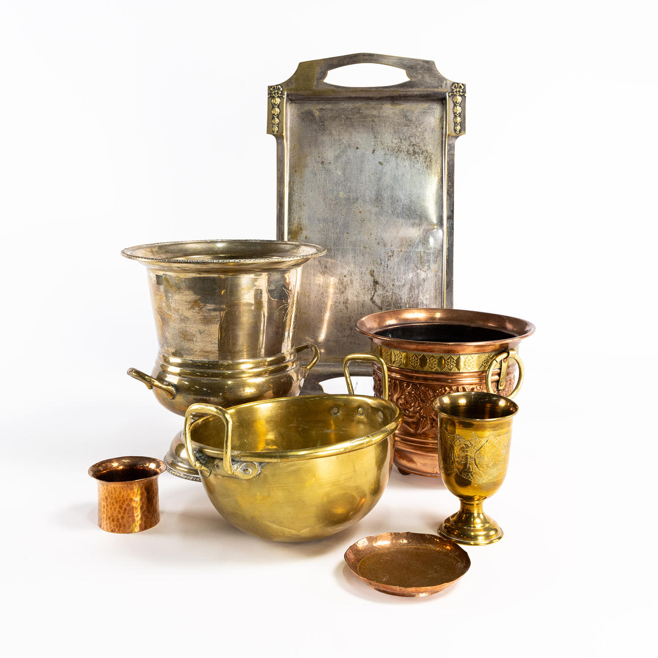 WINE COOLER, TRAY, metal objects, 7 pcs.