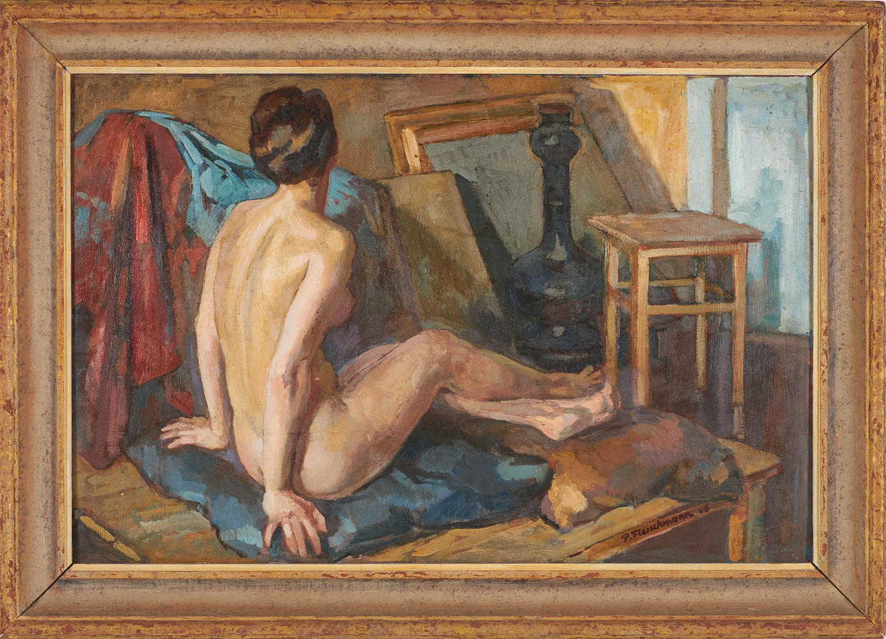 PAVEL FLEISCHMANN. model study, oil on panel, signed and dated -46.