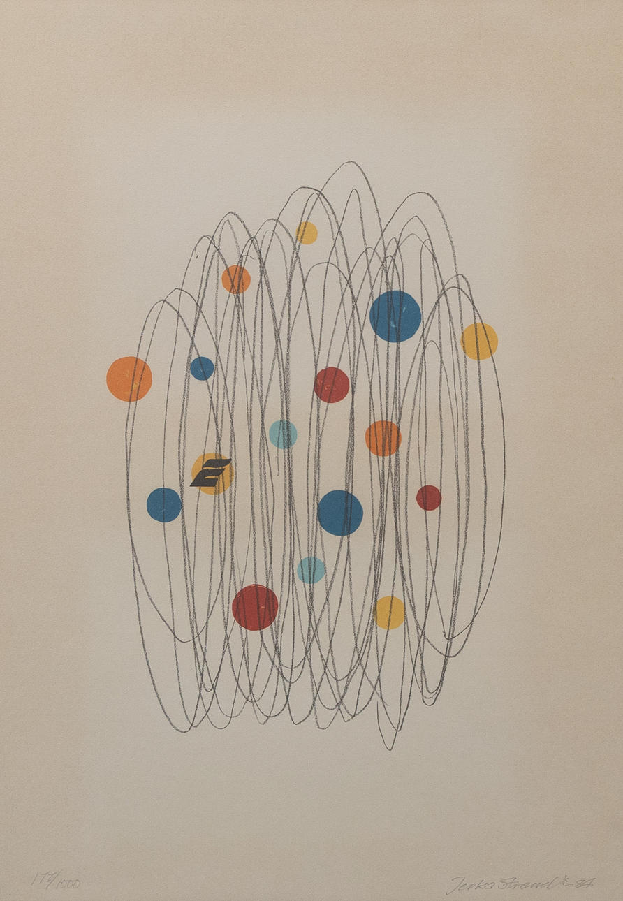 OIDENTIFIERAD KONSTNÄR. Composition, lithograph in colours, signed Jerka Strand.