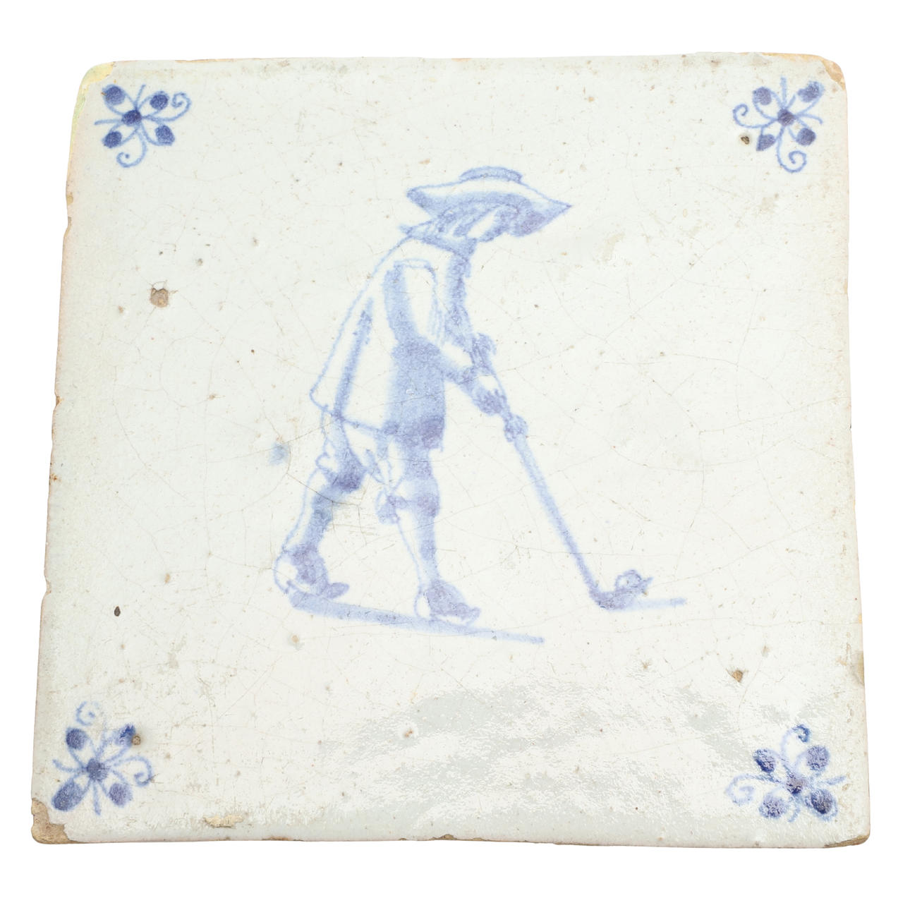 A BLUE AND WHITE DELFT TILE.