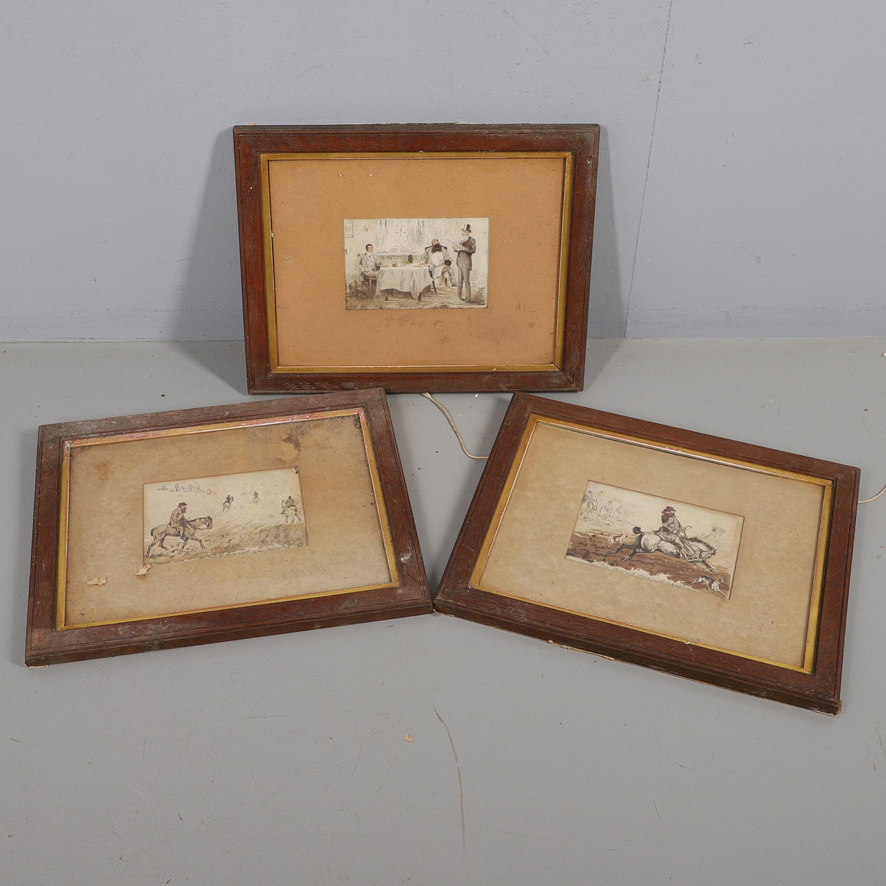 THREE ANTIQUE HAND COLOURED ENGRAVINGS.