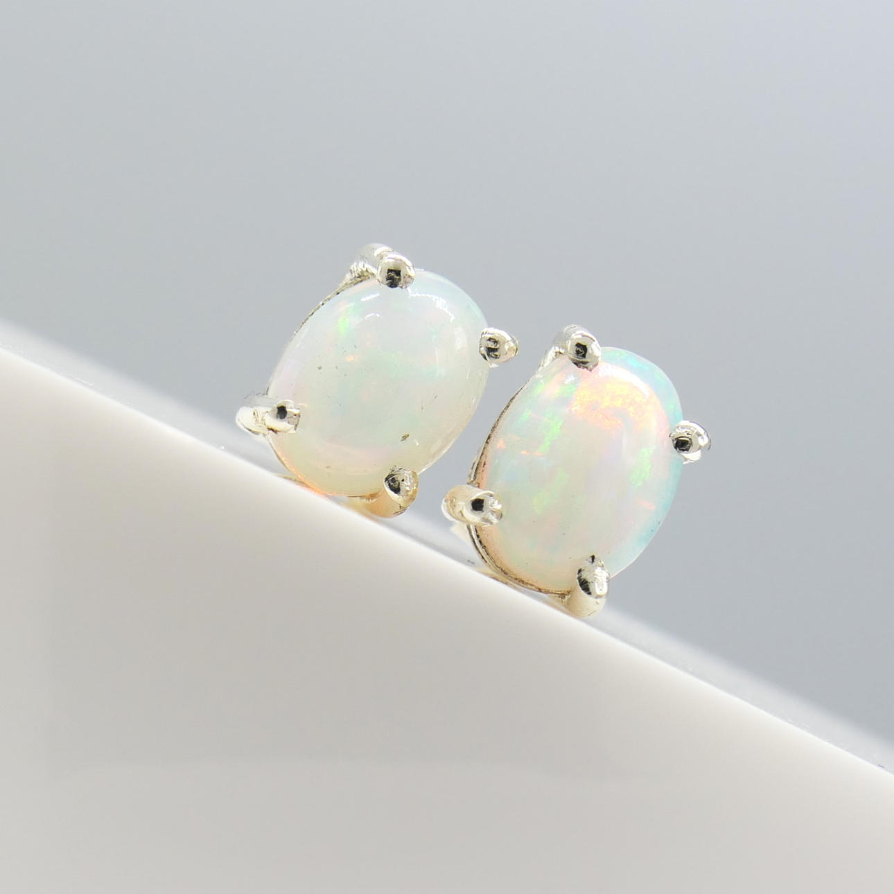 NATURAL WHITE OPAL ear studs.