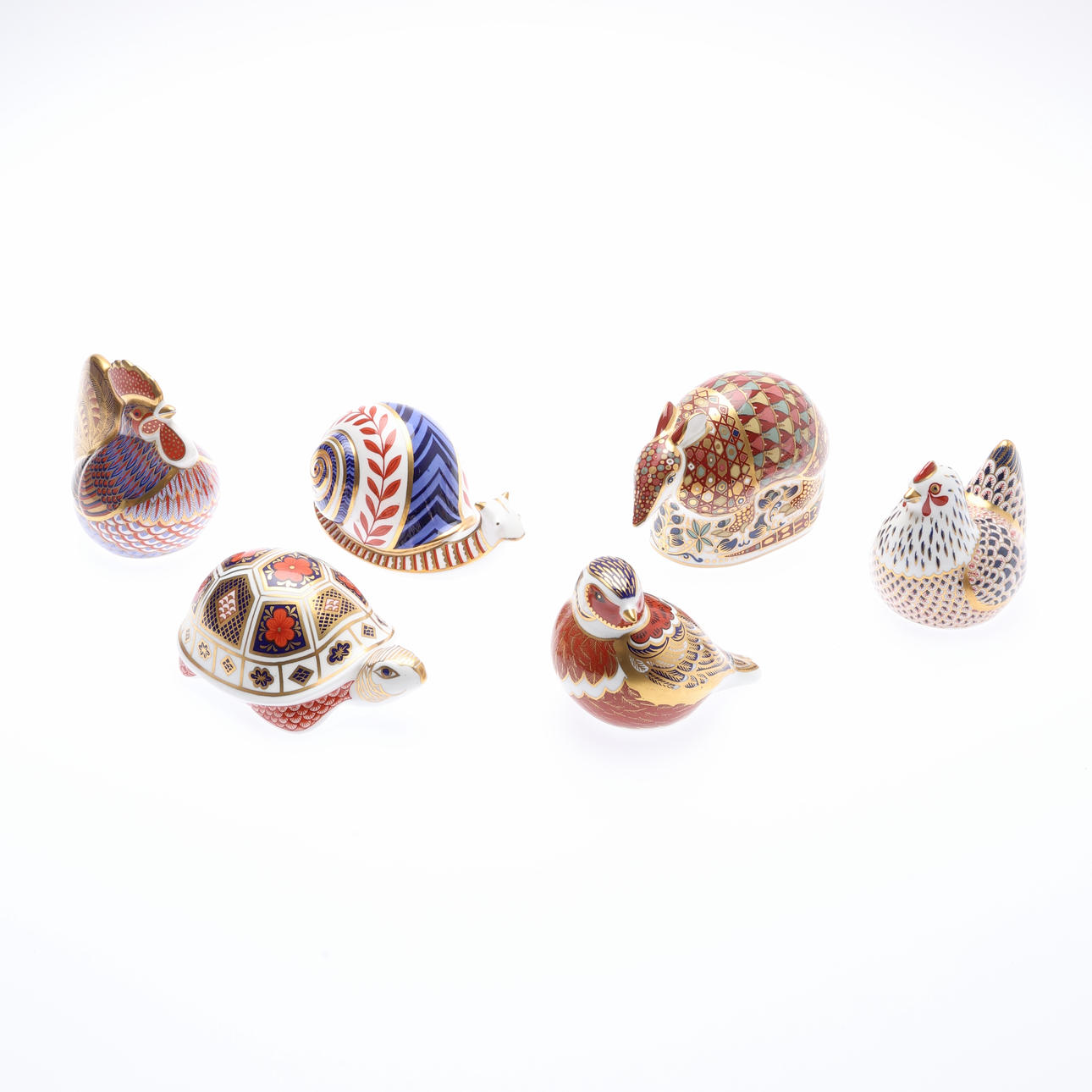 6 ROYAL CROWN DERBY BONE CHINA PAPERWEIGHTS.