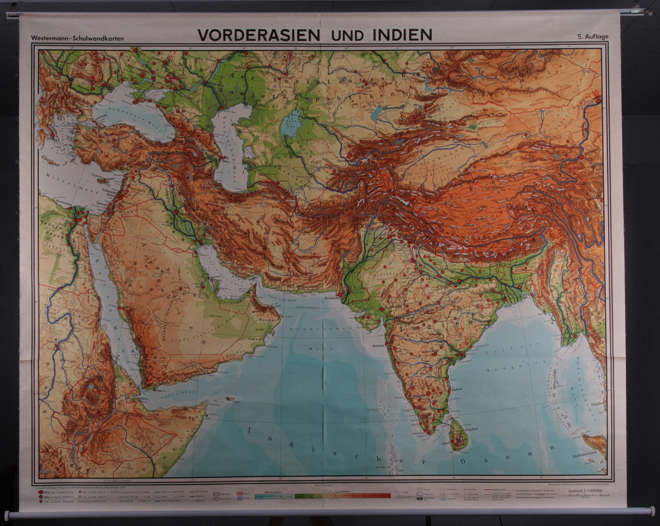 SCHOOL MAP, Middle East and India, 1966.