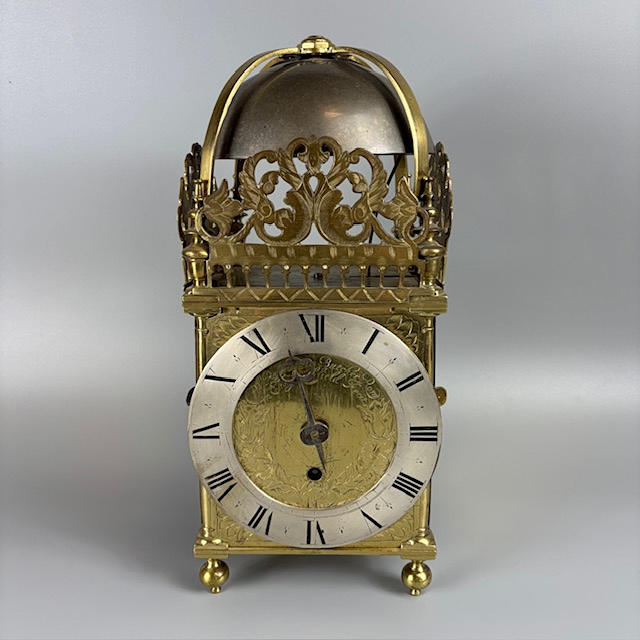 ANTIQUE ENGLISH LANTERN CLOCK.