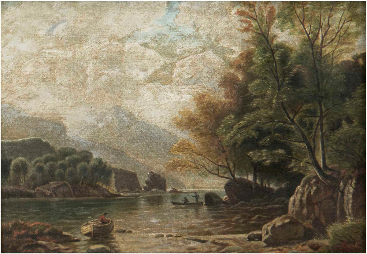UNBEKANNTER KÜNSTLER. ”Lake Killarney i England” olja på duk.