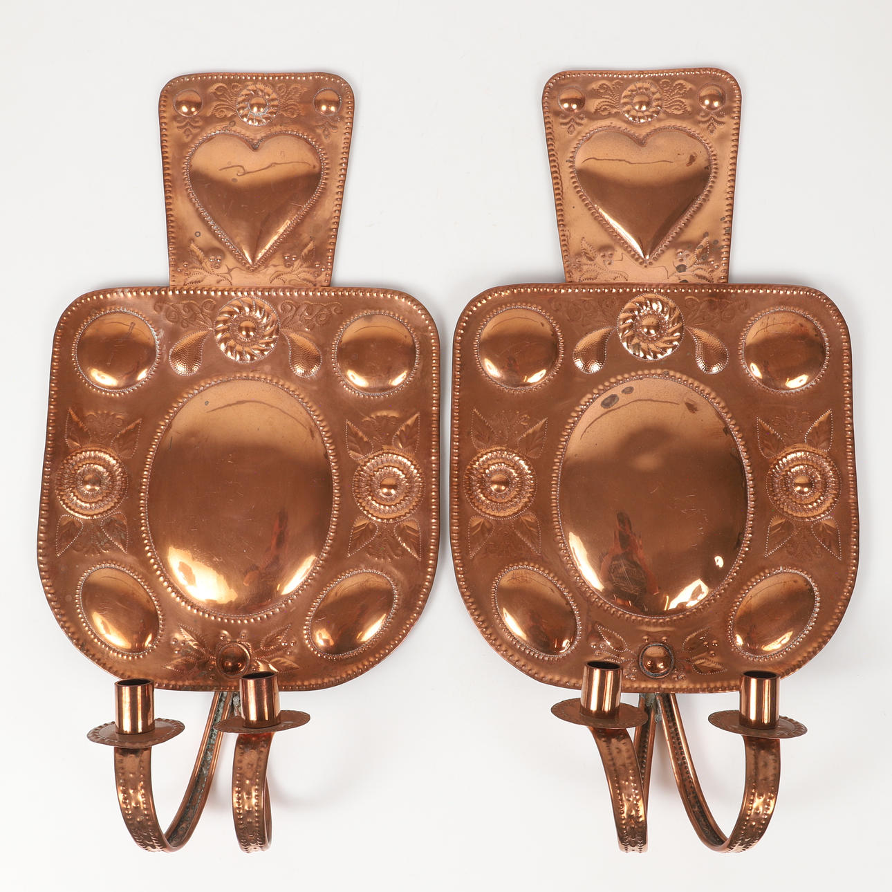 LJUSPLÅTAR, 1 par, koppar, 1900-tal.