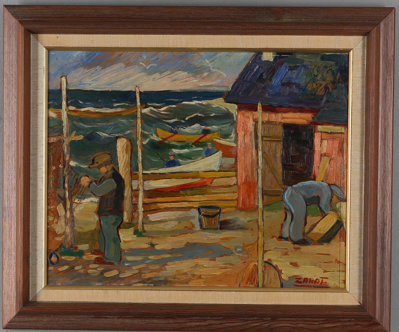 GUSTAF BÖRTNER ZANDT. Fiskehamn, olja på pannå, signerad.