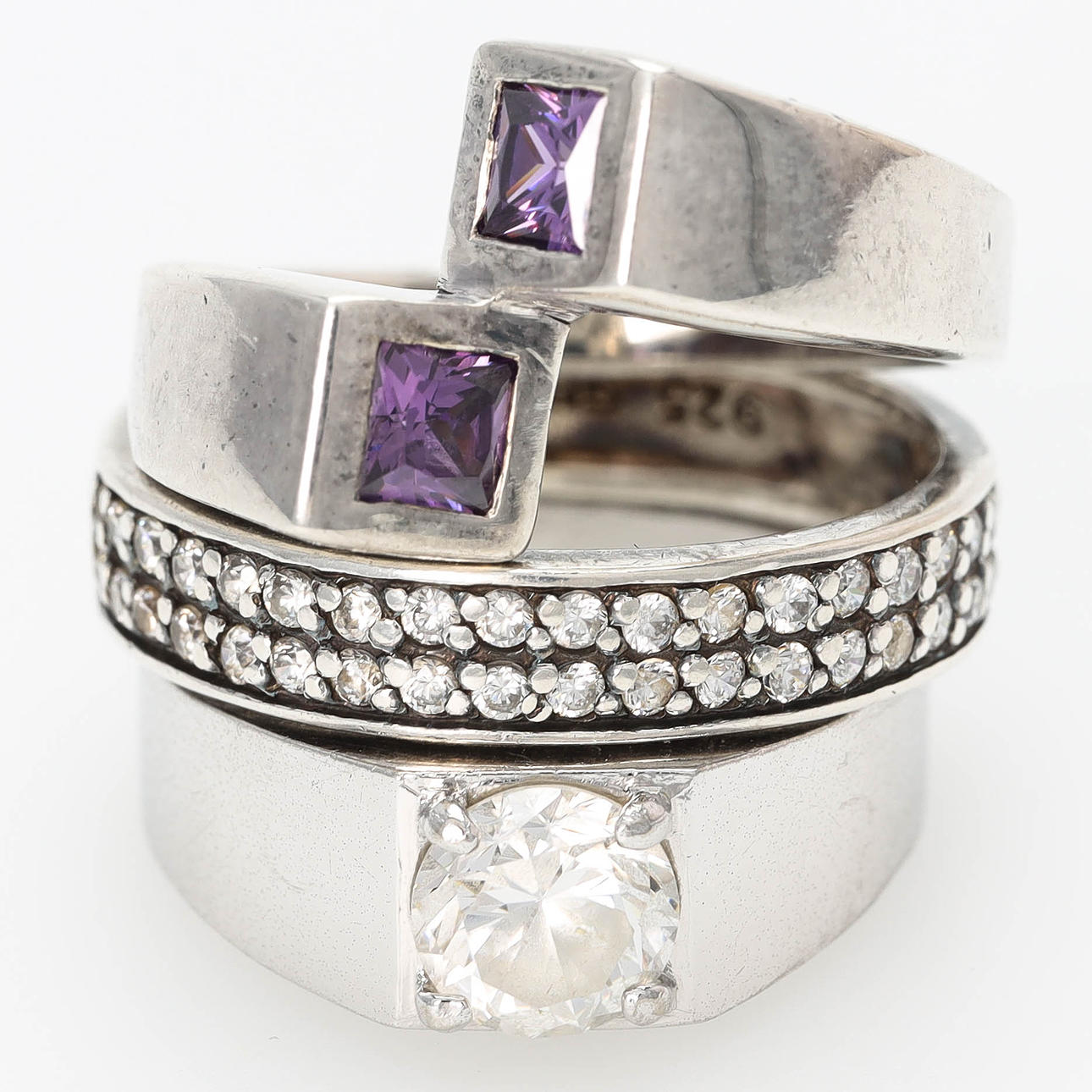 RINGAR, 3 st, sterlingsilver med stenar.