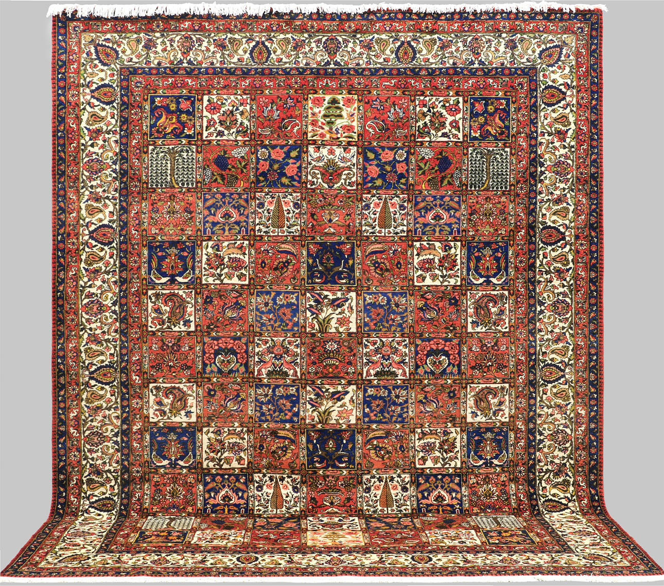 CARPET. Figural Baktiari garden pattern, 404 x 308 cm.