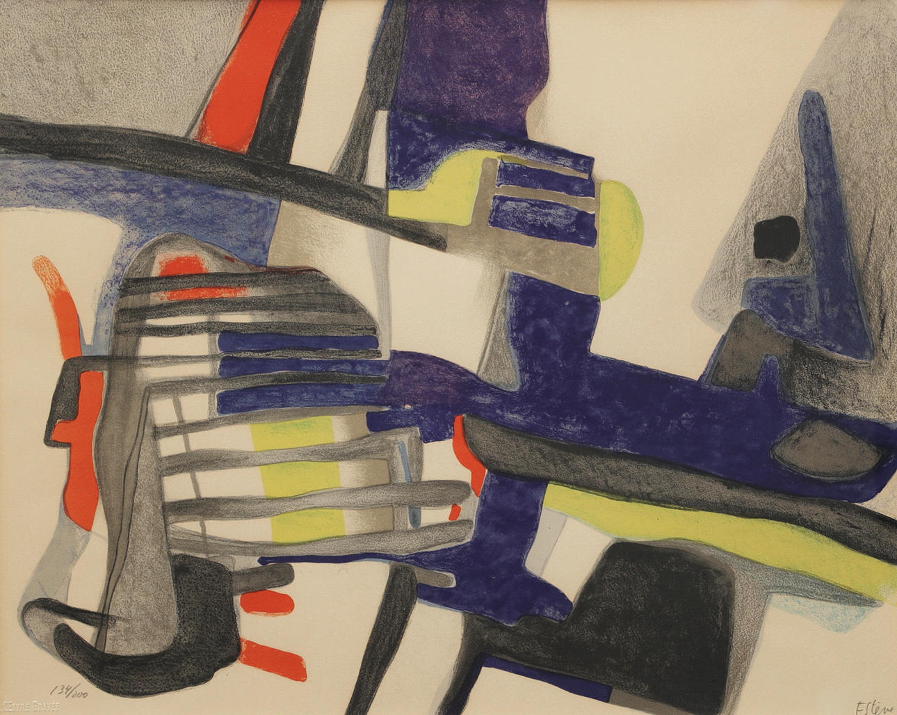 MAURICE ESTÈVE. Abstract composition, lithograph, signed, numbered.