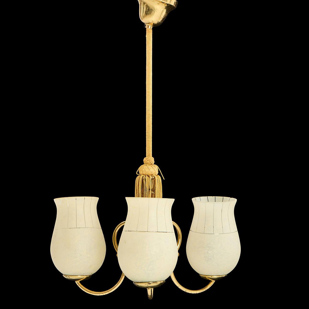 CEILING LAMP, brass, 1930s/40s. 3 light points.