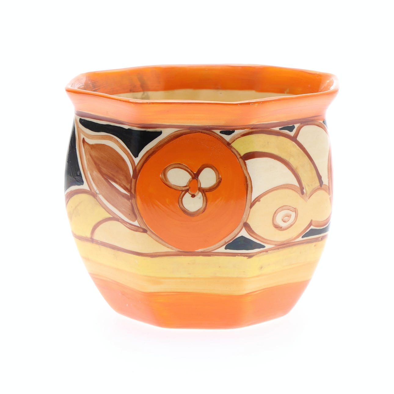 CLARICE CLIFF BIZARRE "SLICED FRUIT" PATTERN CHESTER SHAPE FERN POT.