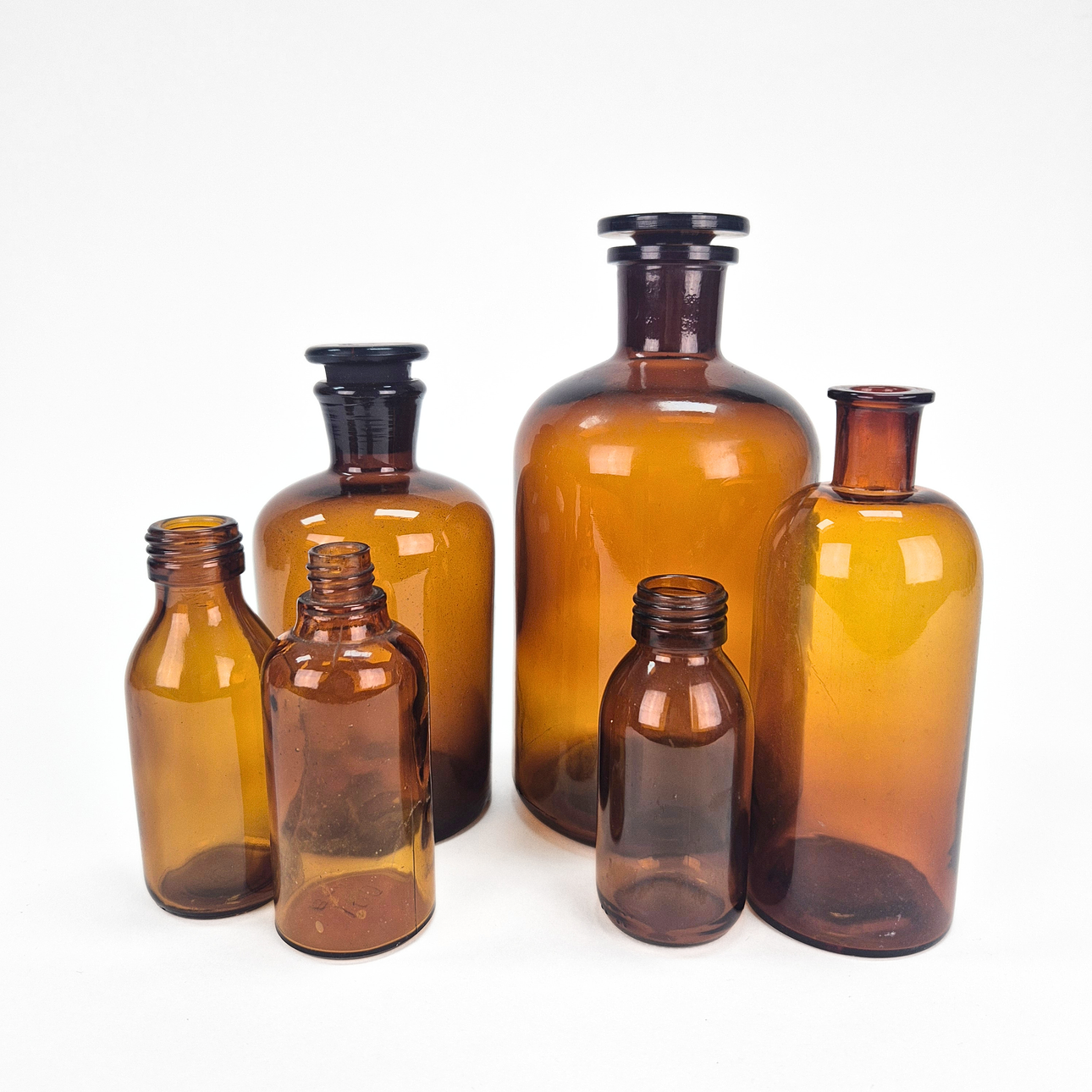PARTI - Brunt glas, Apoteksflaskor 6delar.