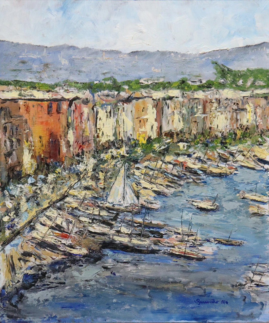 OIDENTIFIERAD KONSTNÄR. oil on panel, port city.