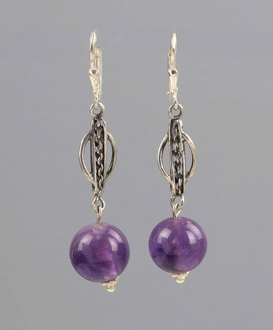 Amethyst earrings, silver 925.