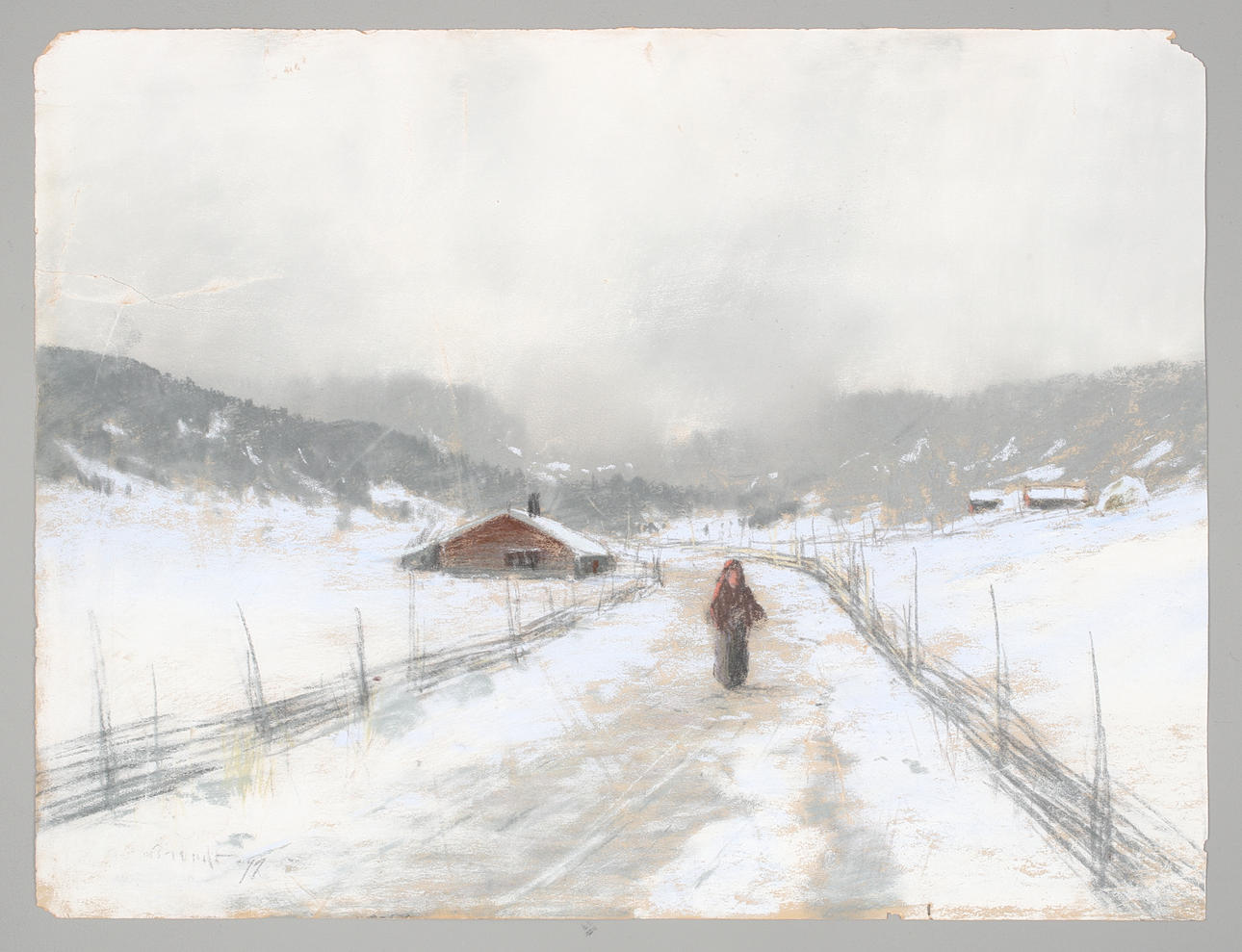 CARL BRANDT. Kvinna på väg i vinterlandskap, signerad Brandt och daterad -99 (1899).