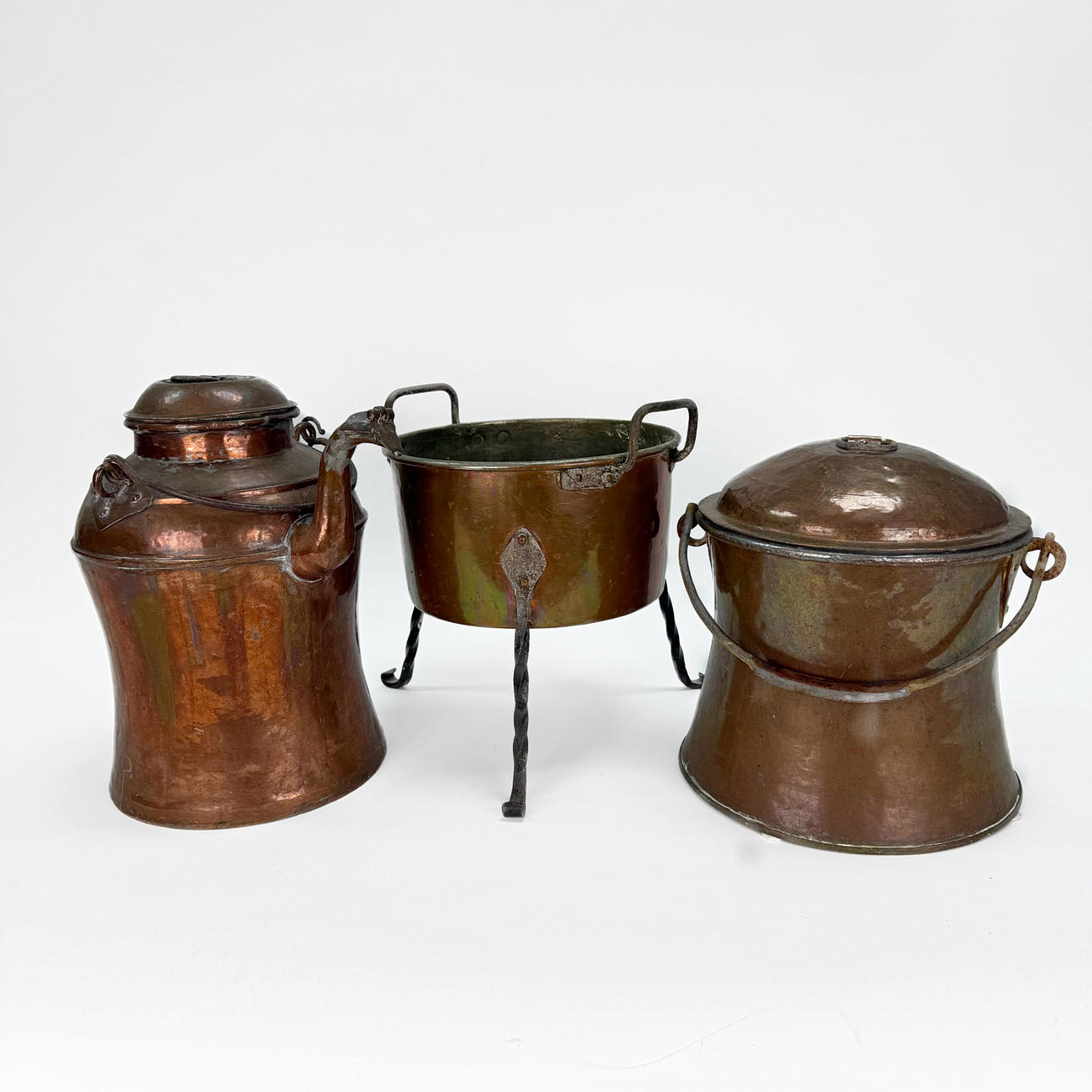 COPPER - Cauldron, Bucket & Jug, 1800's.