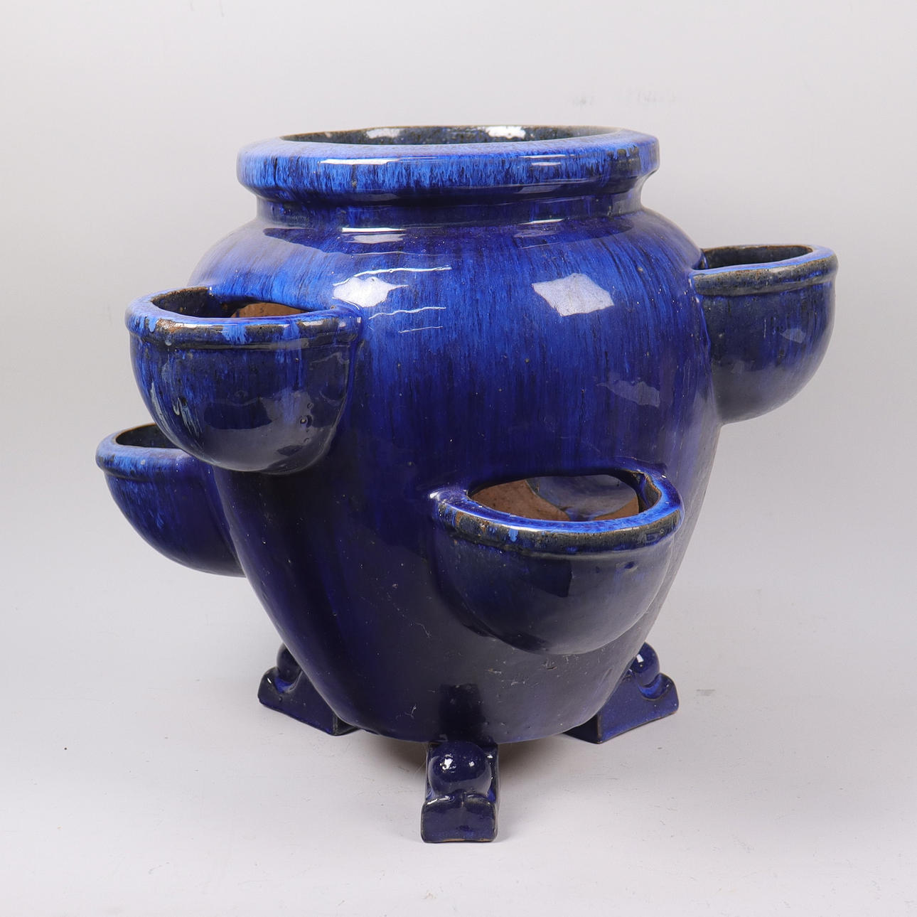 STRAWBERRY POT, Blue Glazed Terracotta.