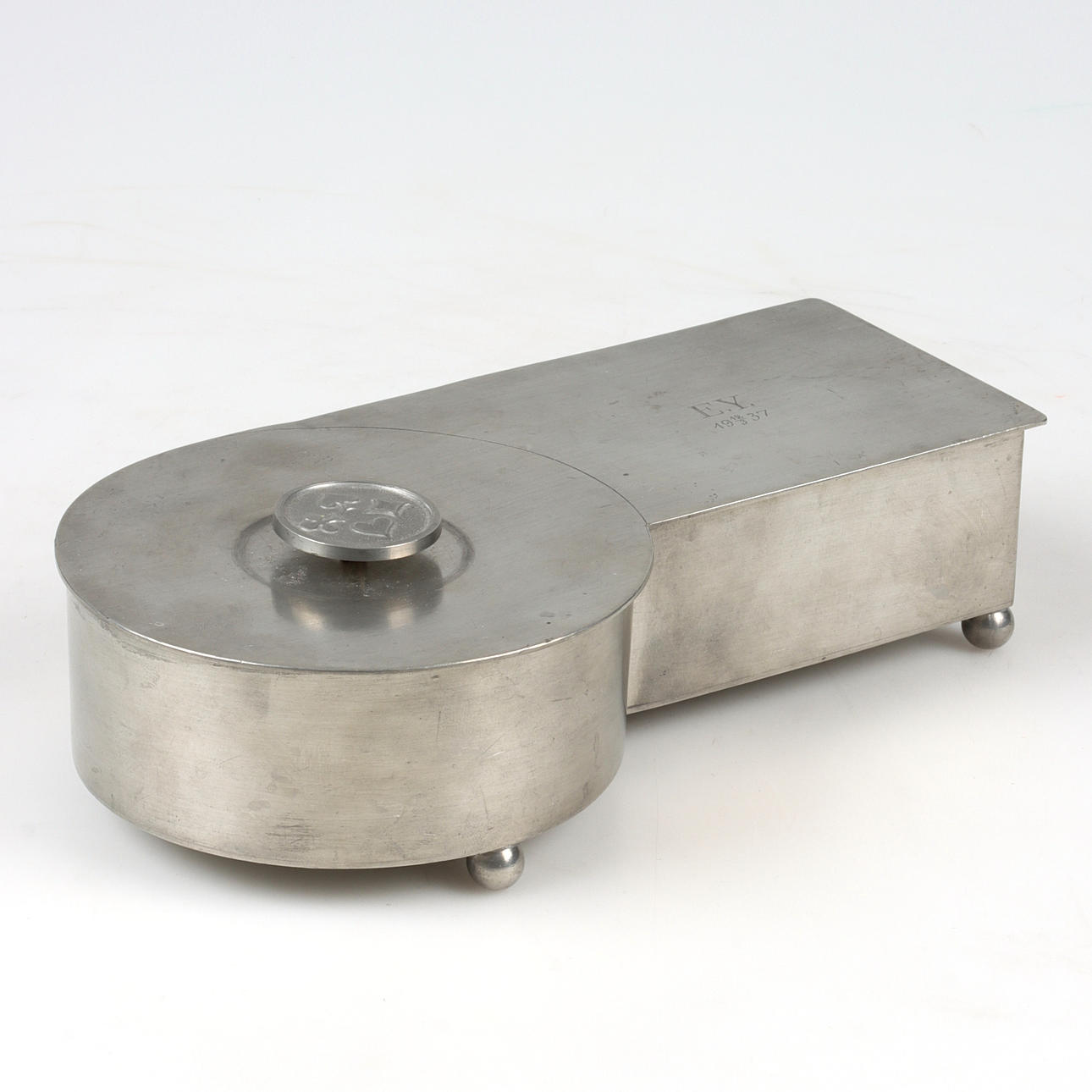 GAMES BOX, pewter, 1930s.