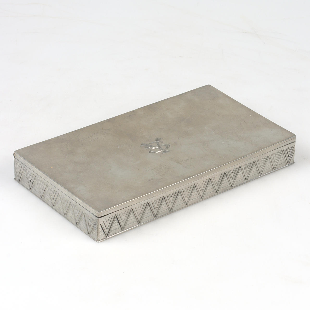 CIGAR BOX, pewter, GAB.