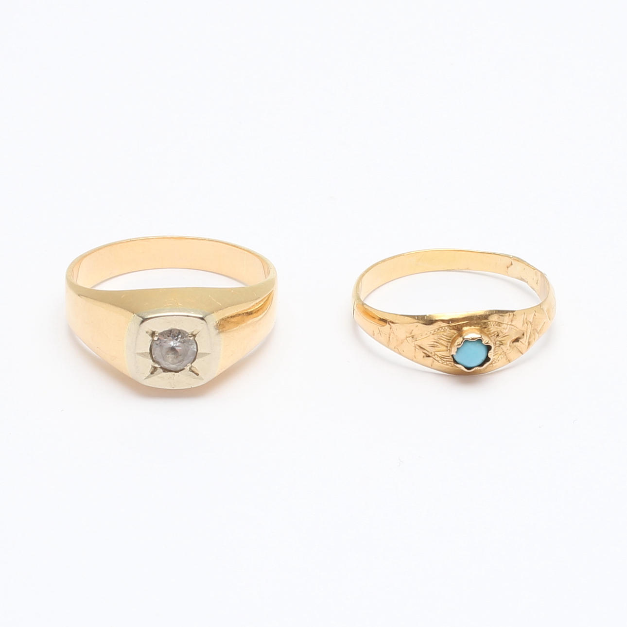 RINGAR, 2 st, 18K guld, med stenar. Total vikt ca 5,6 g.